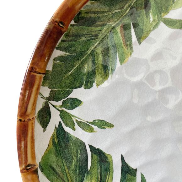 BUNGALOW Tropical Bamboo Banana Leaf Melamine 11" Dinner Plate Set of 8 NEW - Picture 3 of 10